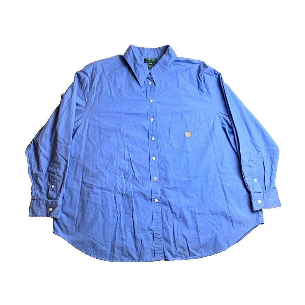 Lauren Ralph Lauren Shirt Womens 24W Blue Button Up Crest Embroidered Plus Lady